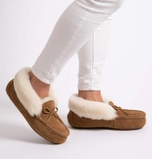 Just Sheepskin Francesca Sheepskin Moccasin Slippers in Chestnut Brown - Size UK