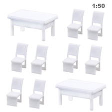 Evemodel ZY02050 6 Sets O Scale 1:50 White Rectangle Dining Table Chair Settee M