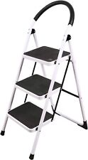 Folding Step Ladder 3 Step, Sturdy Heavy Duty Step Ladder with Handrails