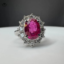 7.00CT Oval Cut IGL&I Certified Natural Ruby & Diamond 18K White Gold Ring