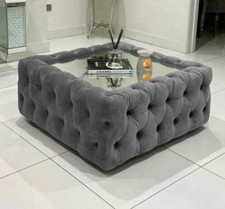 Coffee table luxury plush velvet mirror glass upholstered for sale