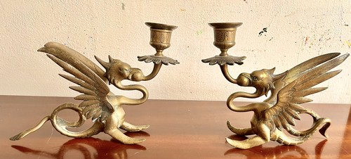 Pair gothic brass candle - pair, of
