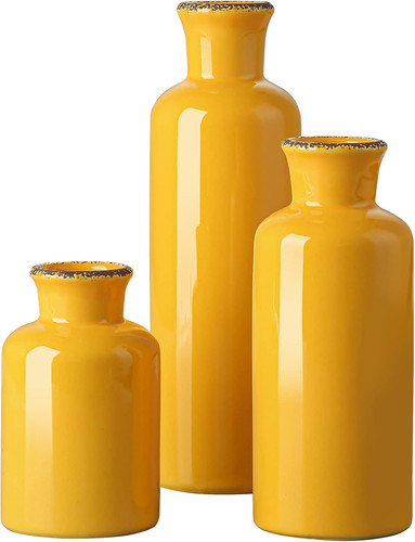 Yellow ceramic vase - ceramic,