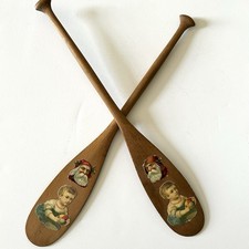 Pair of  Miniature Antique Wooden Canoe Paddles 1930’s  Christmas Decoration