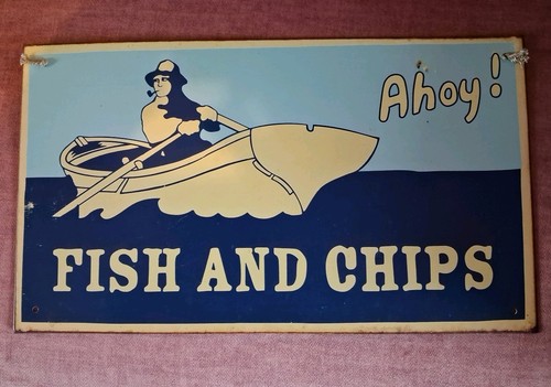 Vintage metal fish and chips - metal,