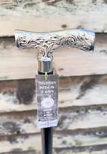 Classic Foldable Black Wooden Walking Stick with Silver Derby Handle