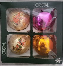 4 Vintage Glass Christmas Baubles By Cristal Of Germany