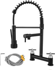 Kitchen Taps Mixer, Black Sink Mixer Taps 2 Hole Dual Lever, 360° Swivel Brass 