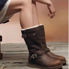 UGG® AUSTRALIA KENSINGTON 5678 TOAST LEATHER PULL ON BOOTS UK 5.5 USA 7 RRP £250