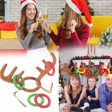 INFLATABLE REINDEER HEAD RING TOSS GAME XMAS ANTLER HAT MOOSE FAMILY FUN SET T