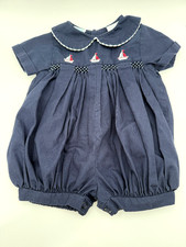 Bright Future Baby Boy Bubble Romper Navy Sailboat Embroidered One-Piece 0-3M