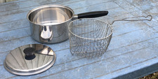 Vintage PRESTIGE 20cm Stainless Steel Chip Pan / Fat Fryer with Wire Basket VGC 