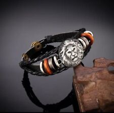 Mens Boys Gothic Punk Rock Black Leather The Lion king Head Bracelet Bangle Cuff