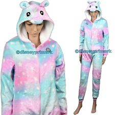 Glitter UNICORN ONESY Shiny Rainbow Hooded Warm Fleece Pyjama Sleepsuit Pajamas