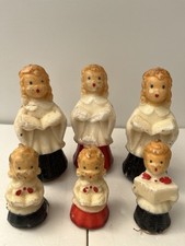 6x Old Vintage Gurley Choir Girls Boys Caroler Christmas Candles 3" 1950s