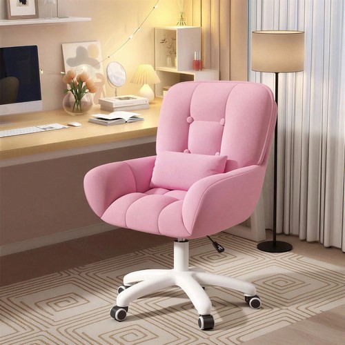Pink velvet swivel desk chair - pink,