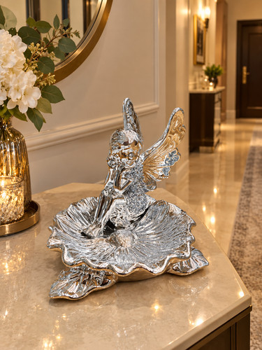Silver ceramic angel - angel, wings