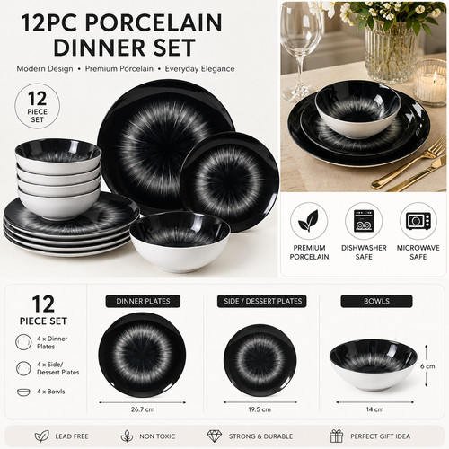 Modern 12pc porcelain - modern, dinner