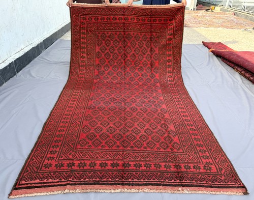 Red antique afghan baluchi rug - red,
