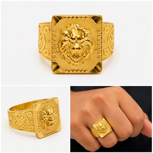 Men lion head ring - ring, gold