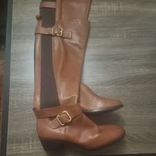 ALDO Tan Brown Real Leather Knee High small Heel Boots Size 6