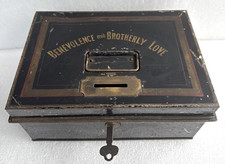 Masonic Safe Box - Old Metal Lock Money Box - Benevolence and Brotherly Love 132