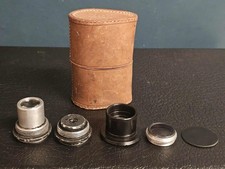Old Leather Case Containing 4 Vintage Lenses & A Filter - Microscope?