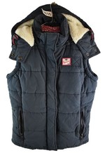 SUPERDRY Blue Padded Gilet size S Womens Full Zip Hooded Vest Casual Outdoors