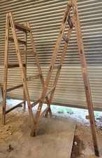 Pair Of Vintage Shabby Chic Antique Shop Display Trestle Ladders scaffold boards