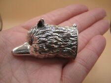 HEAVY English Hallmarked Sterling Silver Fox Snuff Box Or Vesta Case Gemset Eyes