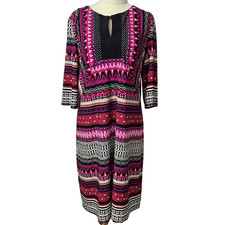 Sandra Darren Dress Womens Size 12 Black Pink Shift Stretch Knee Length Comfort