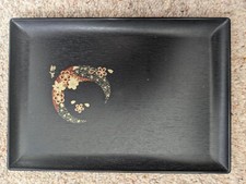 Japanese Black Imitation Wood Grain Decorative Rectangular Plastic Tray