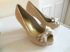 MONSOON LADIES SATIN COVERED PEEP TOE HIGH HEEL COURT SHOES CHAMPAGNE CREAM SZ 4