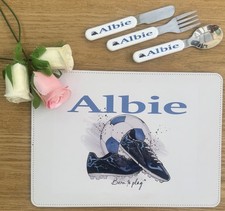 Personalised Children Cutlery And Matching Placemat Set