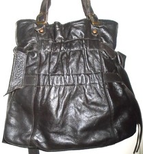 Jigsaw Ruched Bag dark brown leather double handled shoulder bag or tote vgc