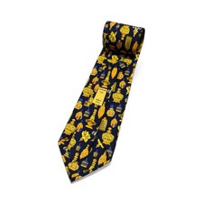 Leonard Paris Men's Tie Perfume Bottles Navy/Gold Silk 3.75" (W) x 58.5" (L) euc