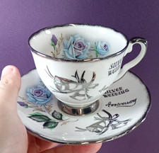 Royal Stafford Tea Cup and Saucer Silver Wedding Honeymoon Rose Bone China