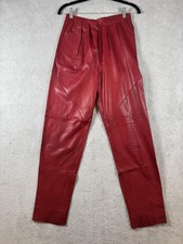 Vintage Polly Edwards Leather Pants Womens Small Red High Waist Pleated 80s