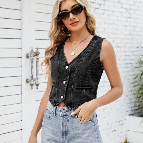 Womens sleeveless denim - uk,