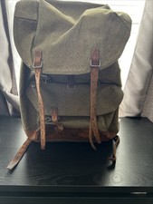 Vintage Swiss Army Military Mountain Backpack Rucksack Leather Canvas  post WW2