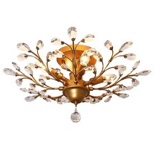 Gold 3/4-Light Vintage Crystal LED Ceiling Chandeliers Bedroom Pendant Lighting