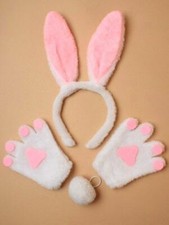  Easter Festival Party Fur Rabbit Bunny Ears 3 piece set Costume Play kids