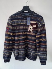 £299 POLO RALPH LAUREN Men's Suede Patch Fair isle Alpaca Wool Blend Jumper NWT