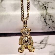 Moveable Teddy Bear Rag Doll Pendant Cuban Link Necklace Chain 18ct Gold Layered