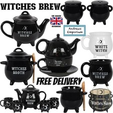 Witch Witches Brew Black Cauldron Ceramic Cup Mug Teapot Tea Service Set Fortune