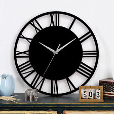 Metal Roman Wall Clocks Black for Living room Kitchen Open Face Big Clock