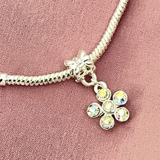 x50 Bling Flower Dangle Charm Pendants Silver Plated Job Lot Fit snake Bracelets