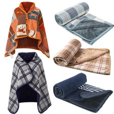 Ladies Plaid Fleece Blanket Wearable Poncho Shawl Soft Throw Thicken Cape Winter