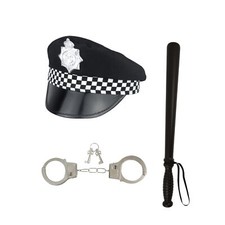 Adult Policeman Accessories Hat+ Police Stick+ Handcuffs Mens Party Police Fancy