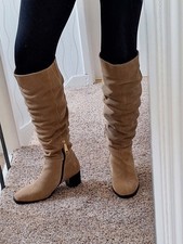 NEW * MODA IN PELLE * LEATHER SUEDE TAUPE OVER KNEE / SLOUCH BOOTS ~ UK 6 (39)